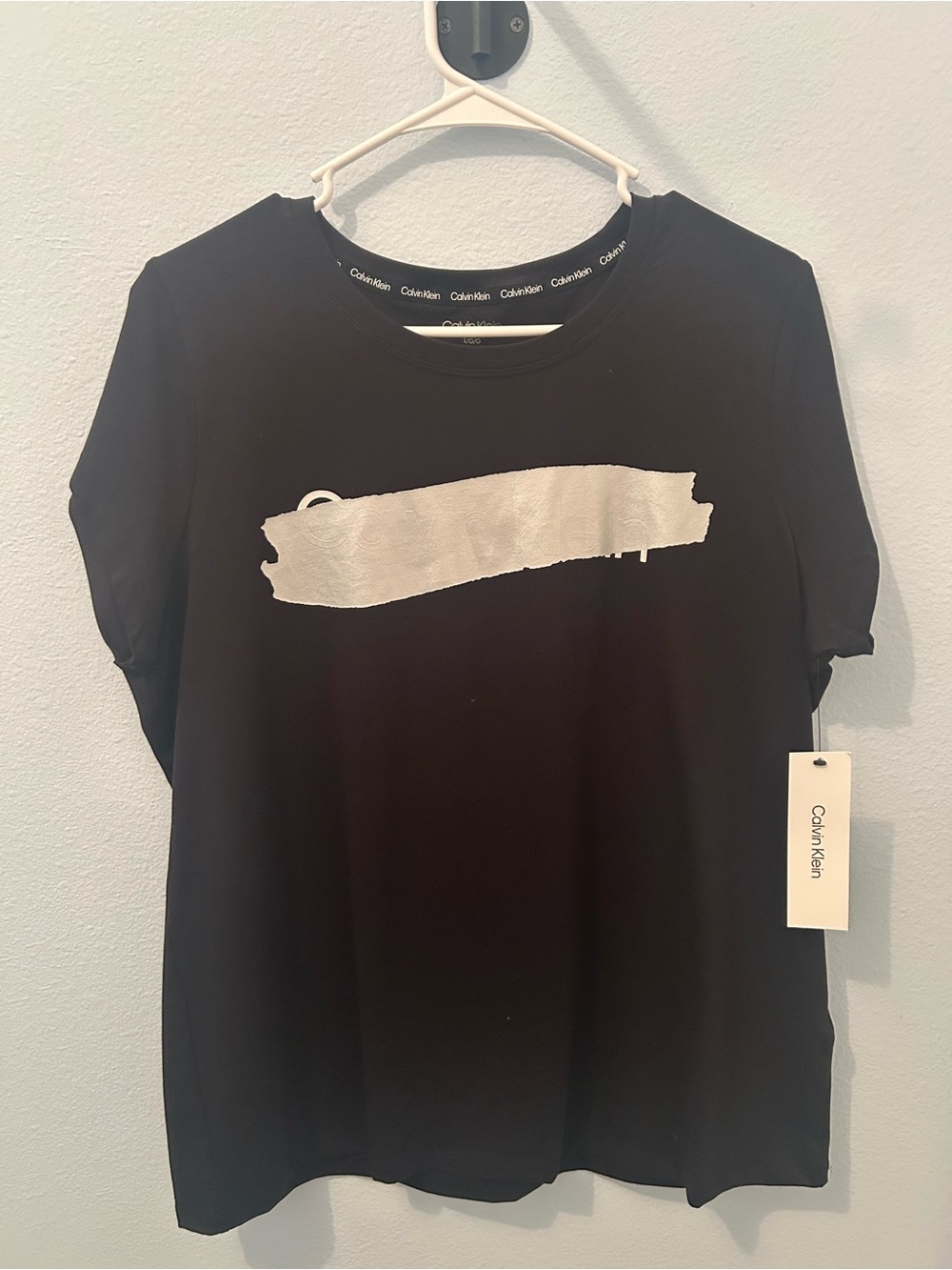 Calvin Klein Black Short-Sleeve Tee with Silver Brushstroke